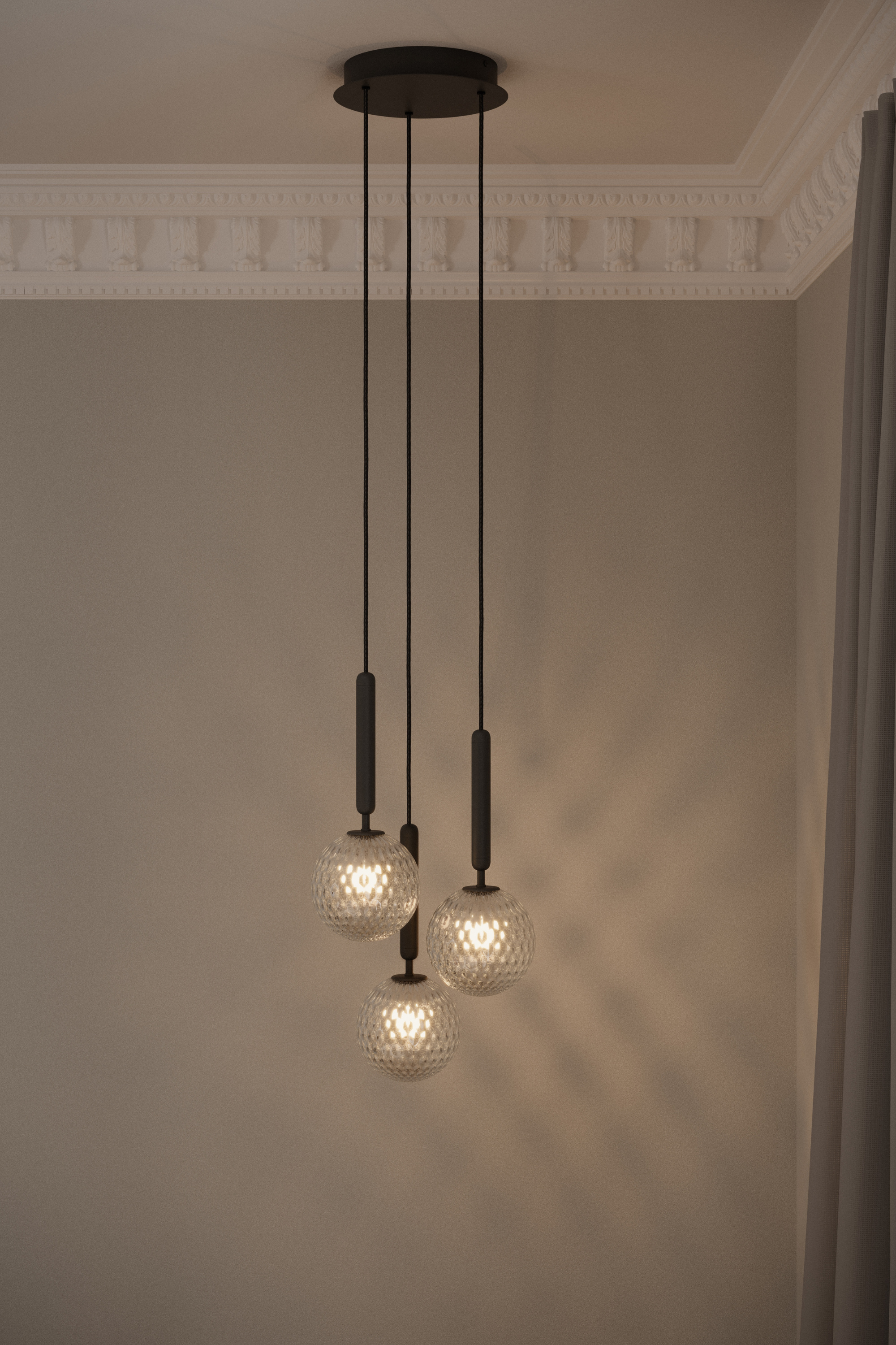 Miira 3, rock grey/optic clear chandelier