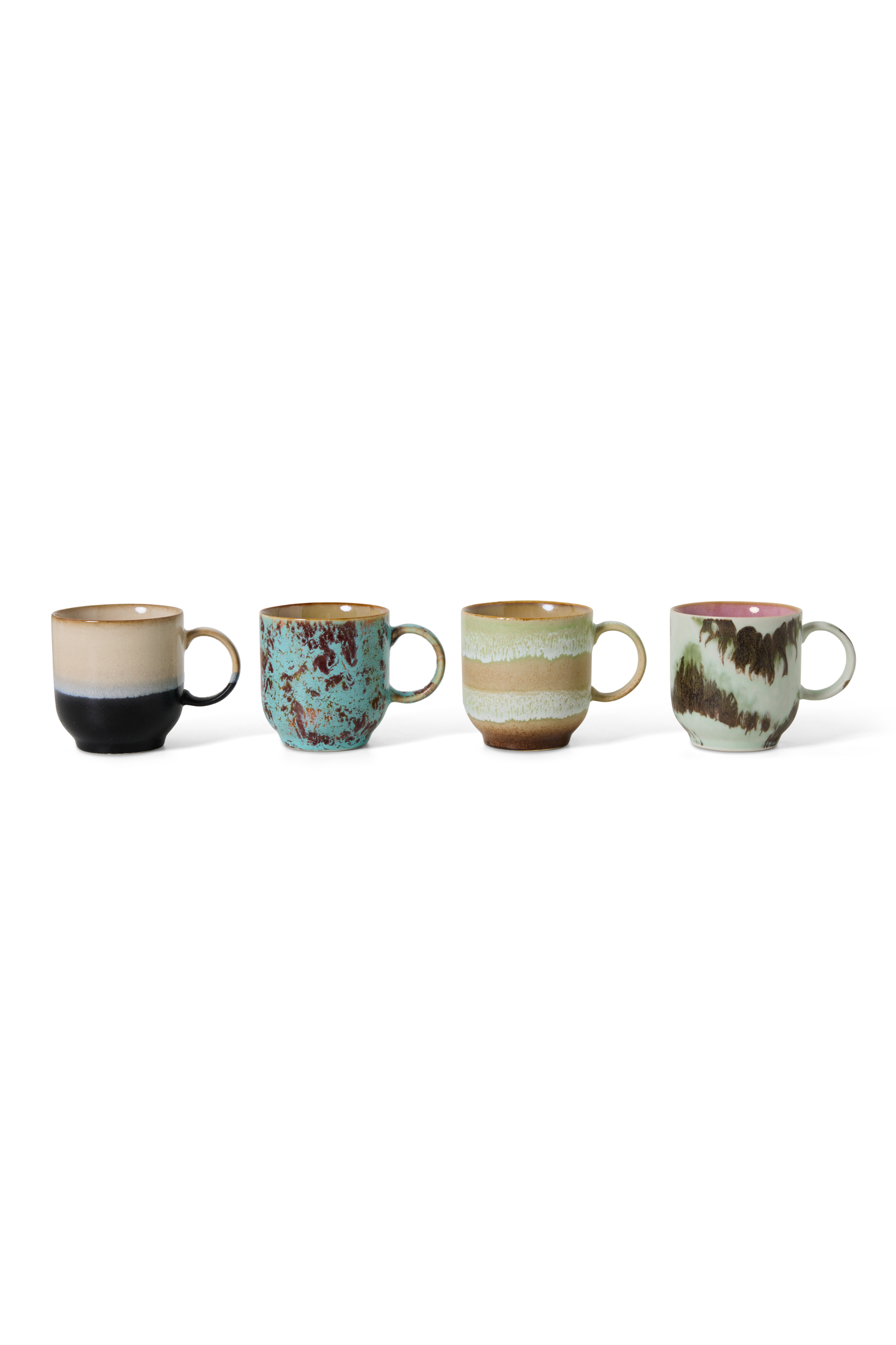 70s ceramics: café mugs abstract, set of 4