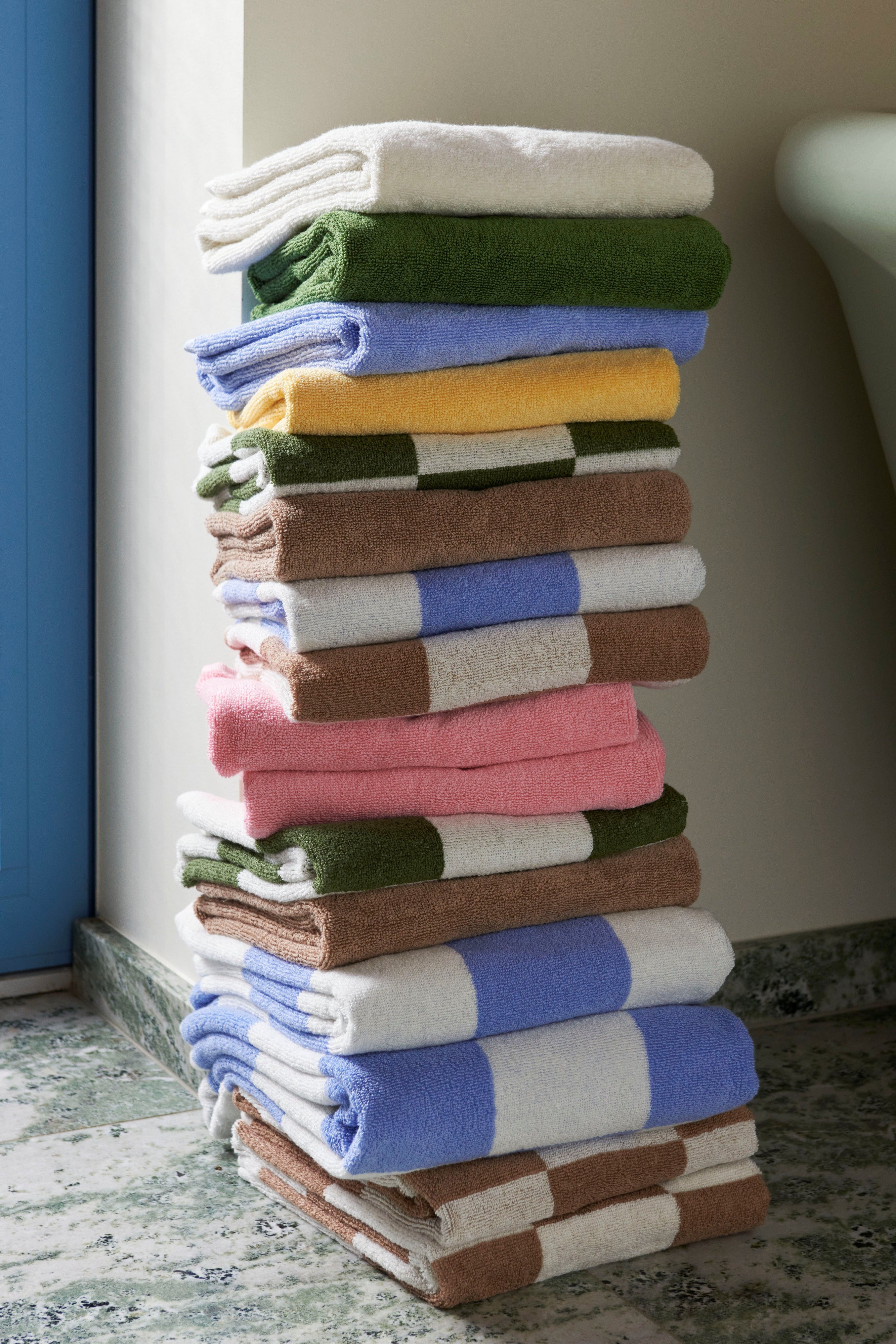 Check Bath Towel (Organic)-W70 x L136-Matcha | Hay | Home of Solinfo