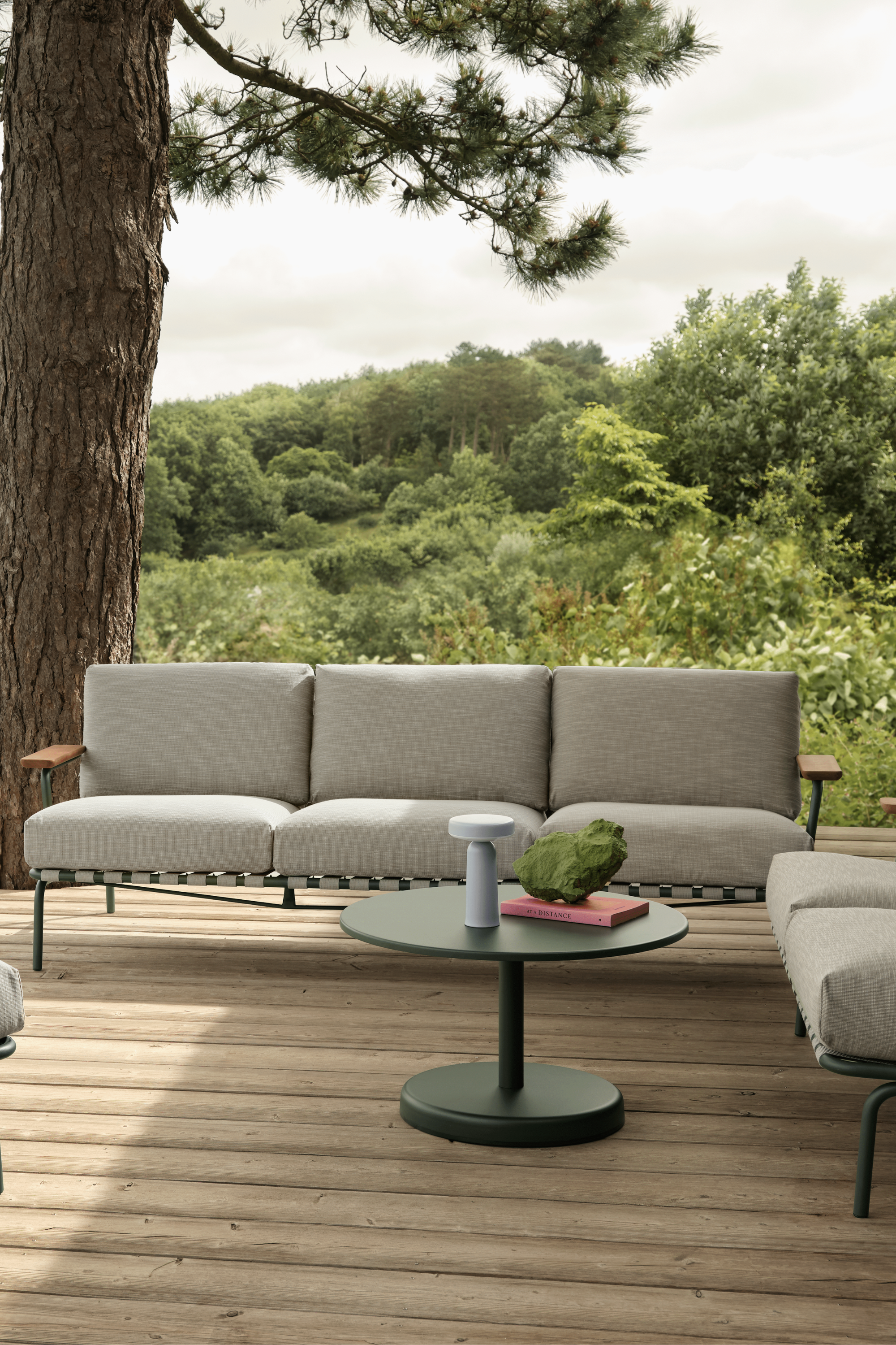 Settle Kültéri 3 személyes Kanapé, bordázott / sötétzöld