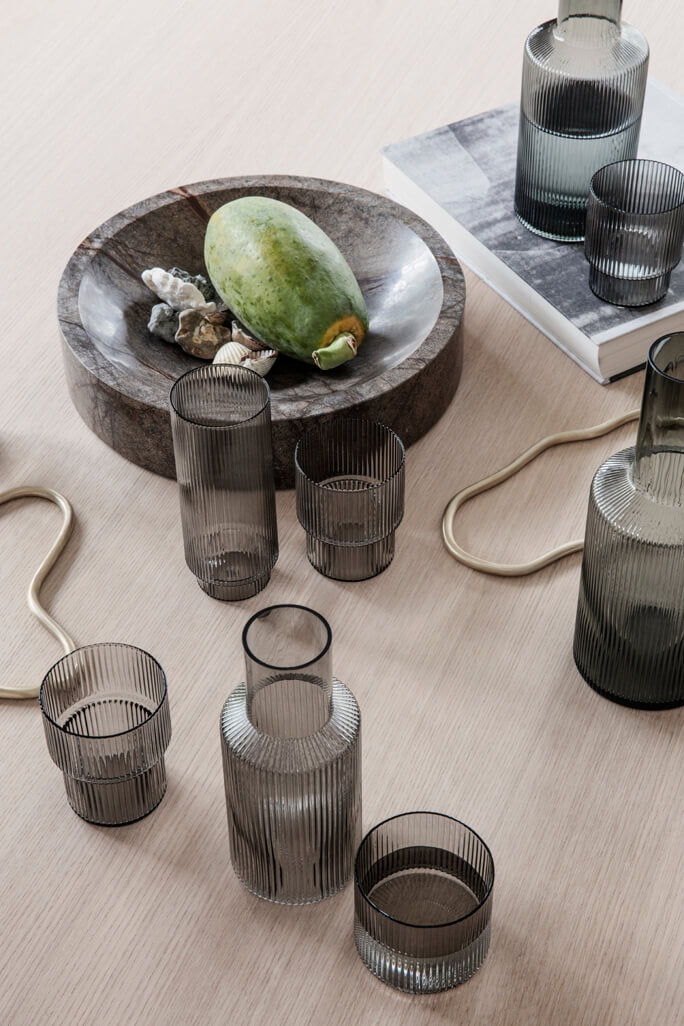 Ripple Long Drink Glasses Smoked Grey | ferm LIVING | Home of Solinfo