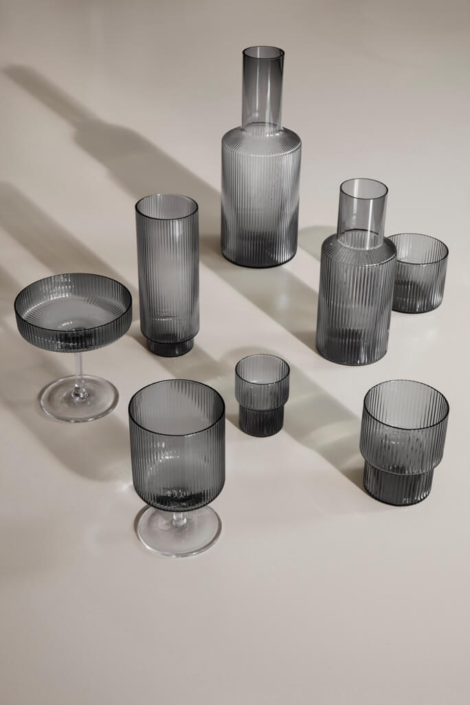 Ripple Long Drink Glasses Smoked Grey | ferm LIVING | Home of Solinfo