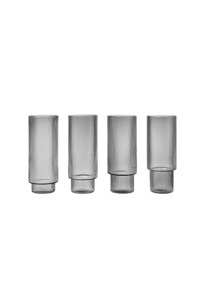 Ripple Long Drink Glasses Smoked Grey | ferm LIVING | Home of Solinfo