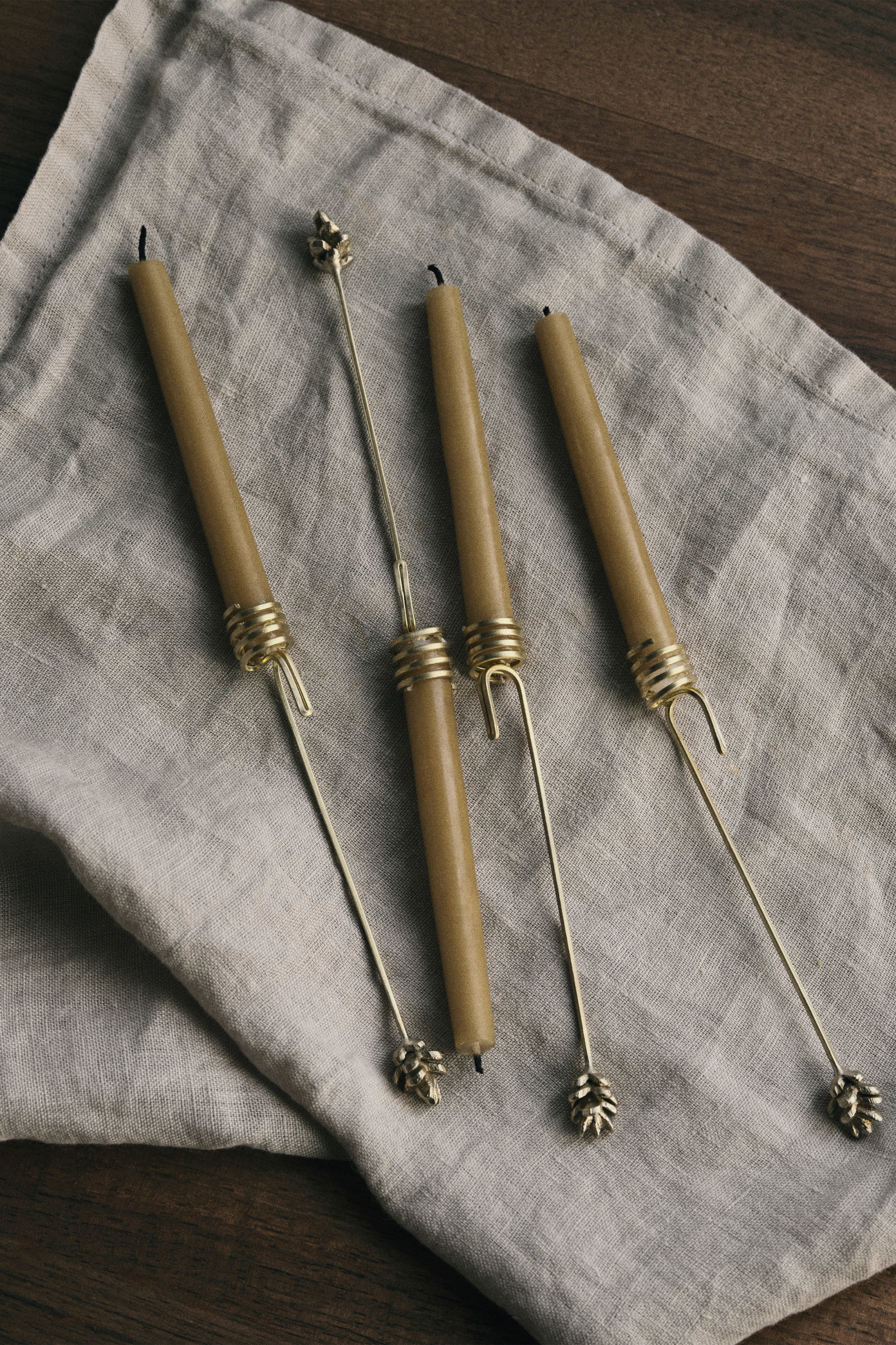 Forest Christmas Tree Candle Holders brass set of 4