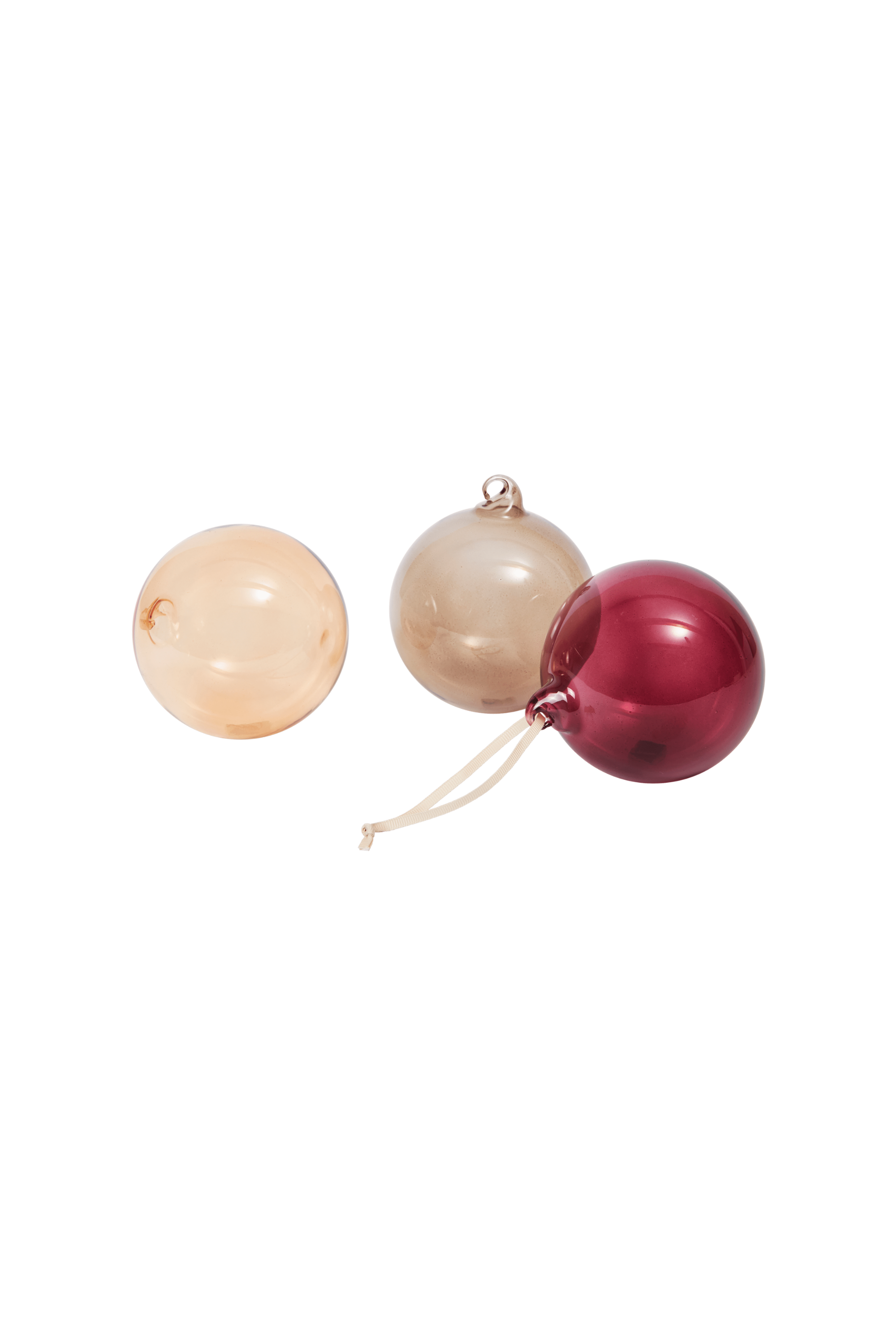 Glass Baubles L set of 3 roseate translucent