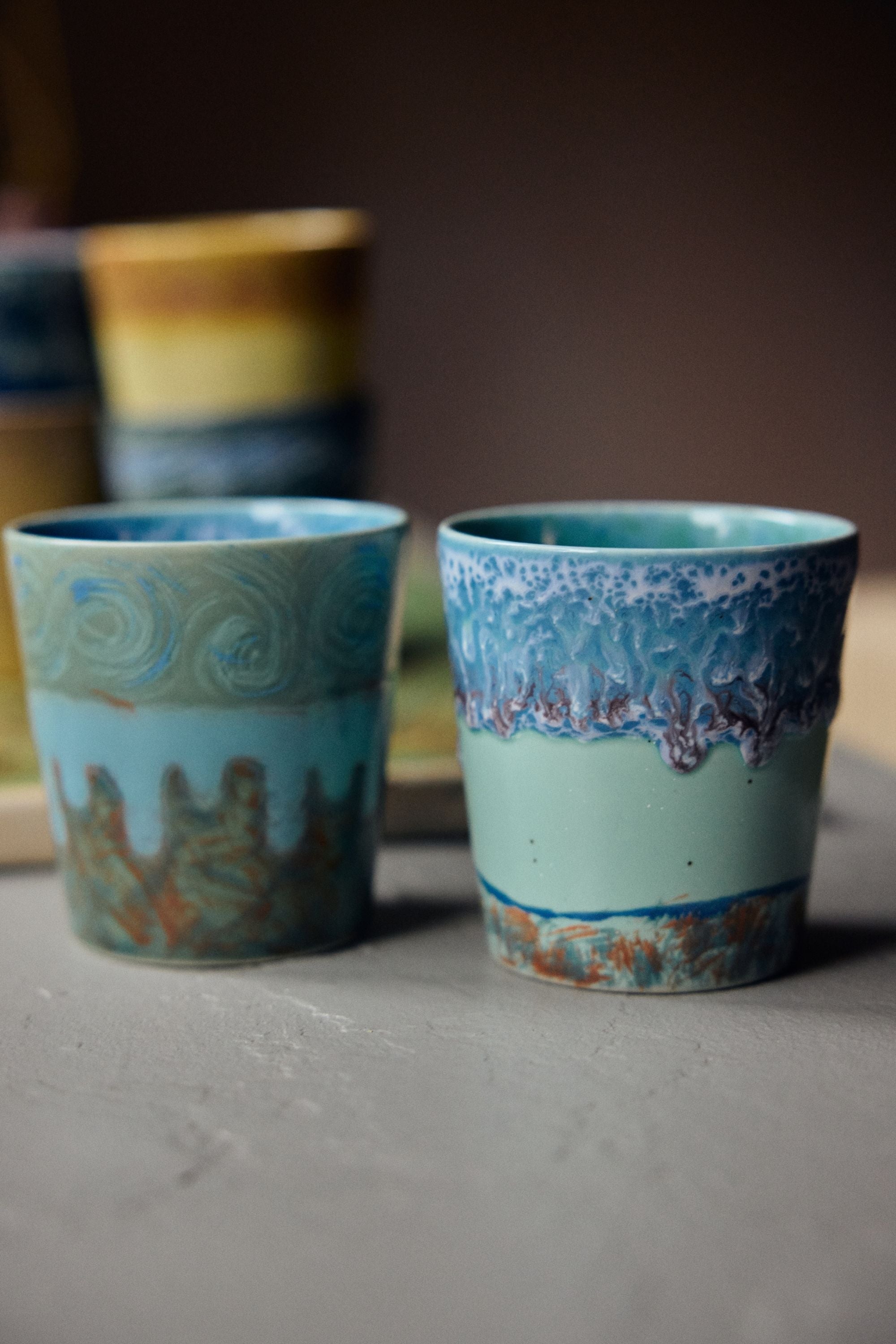 70s ceramics: Van Gogh coffee mugs - self portrait, set of 2
