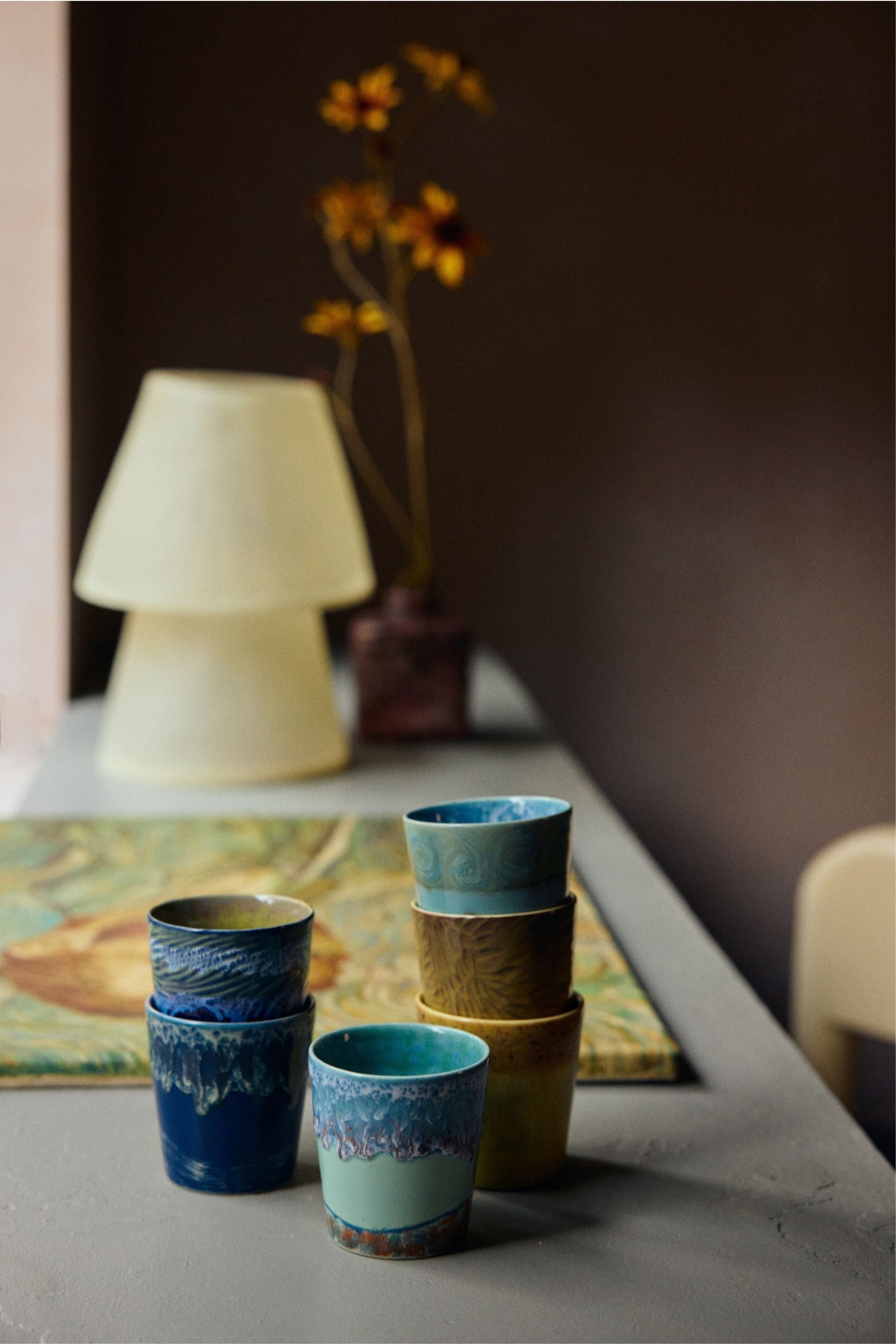 70s ceramics: Van Gogh coffee mugs - self portrait, set of 2