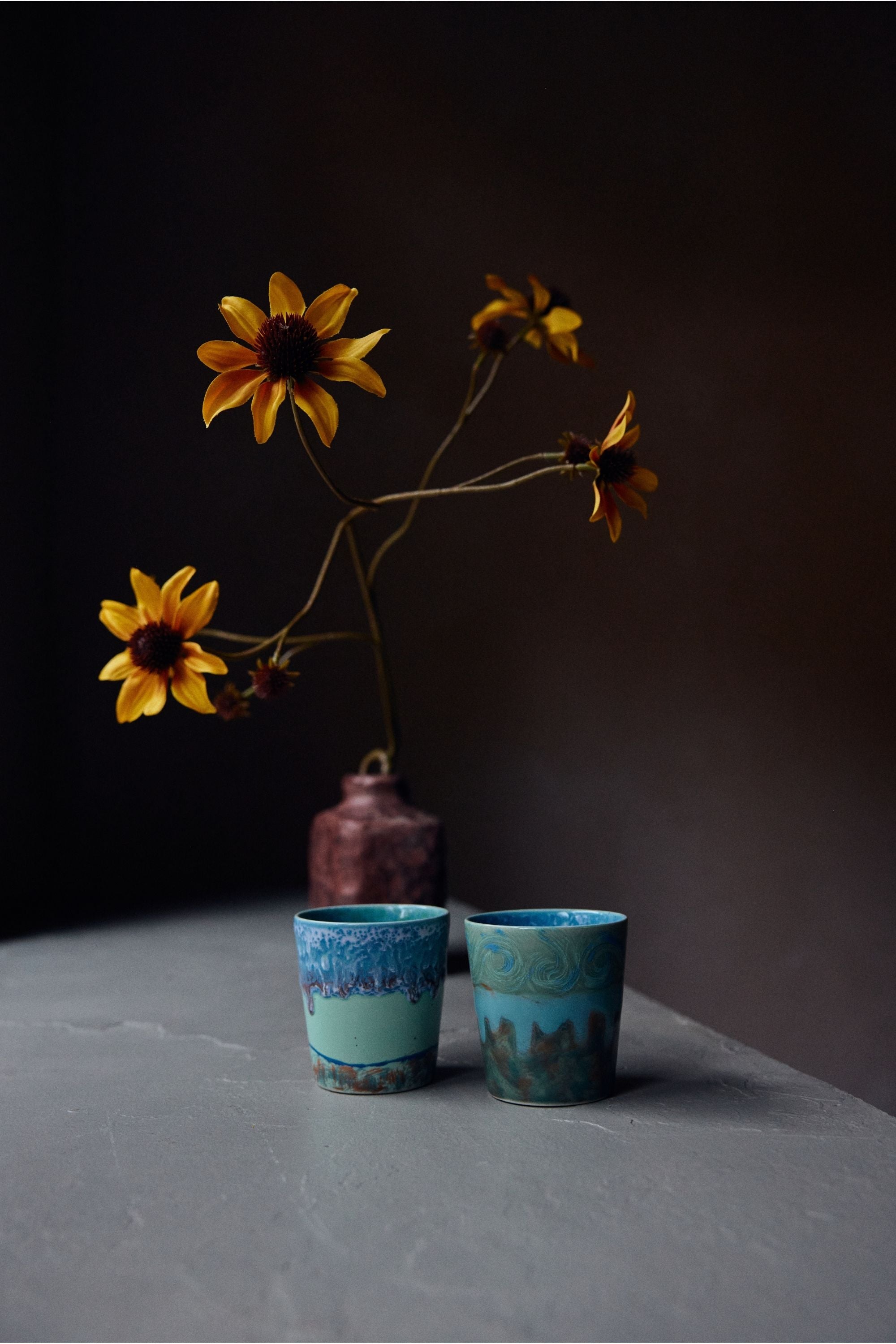 70s ceramics: Van Gogh coffee mugs - self portrait, set of 2