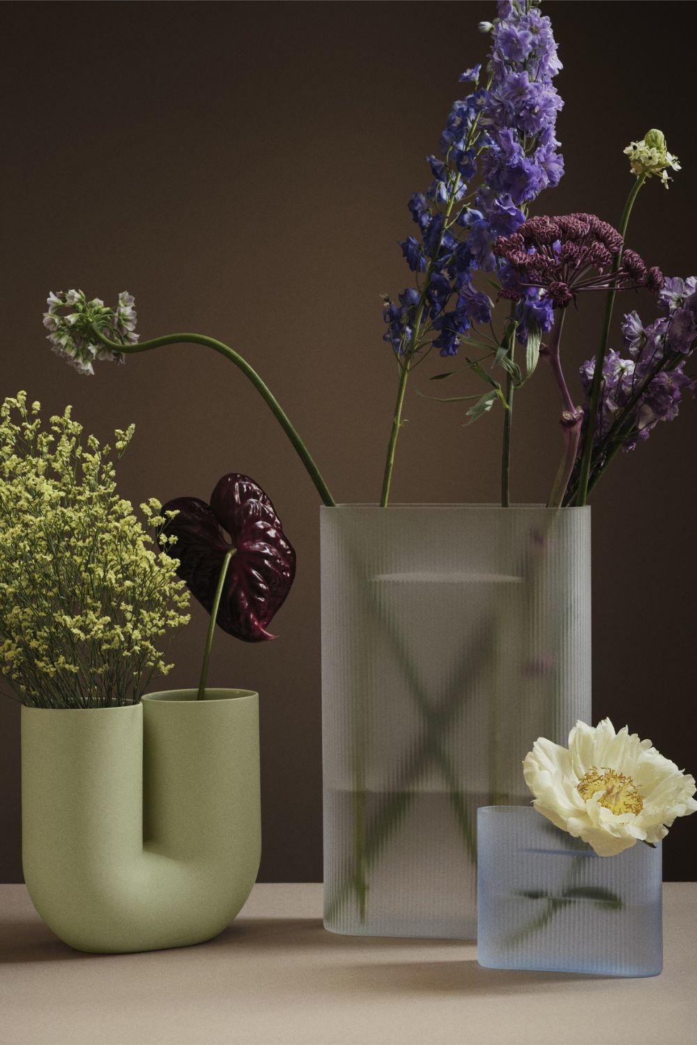 Ridge Vase Light Blue Frosted Glass 16,5