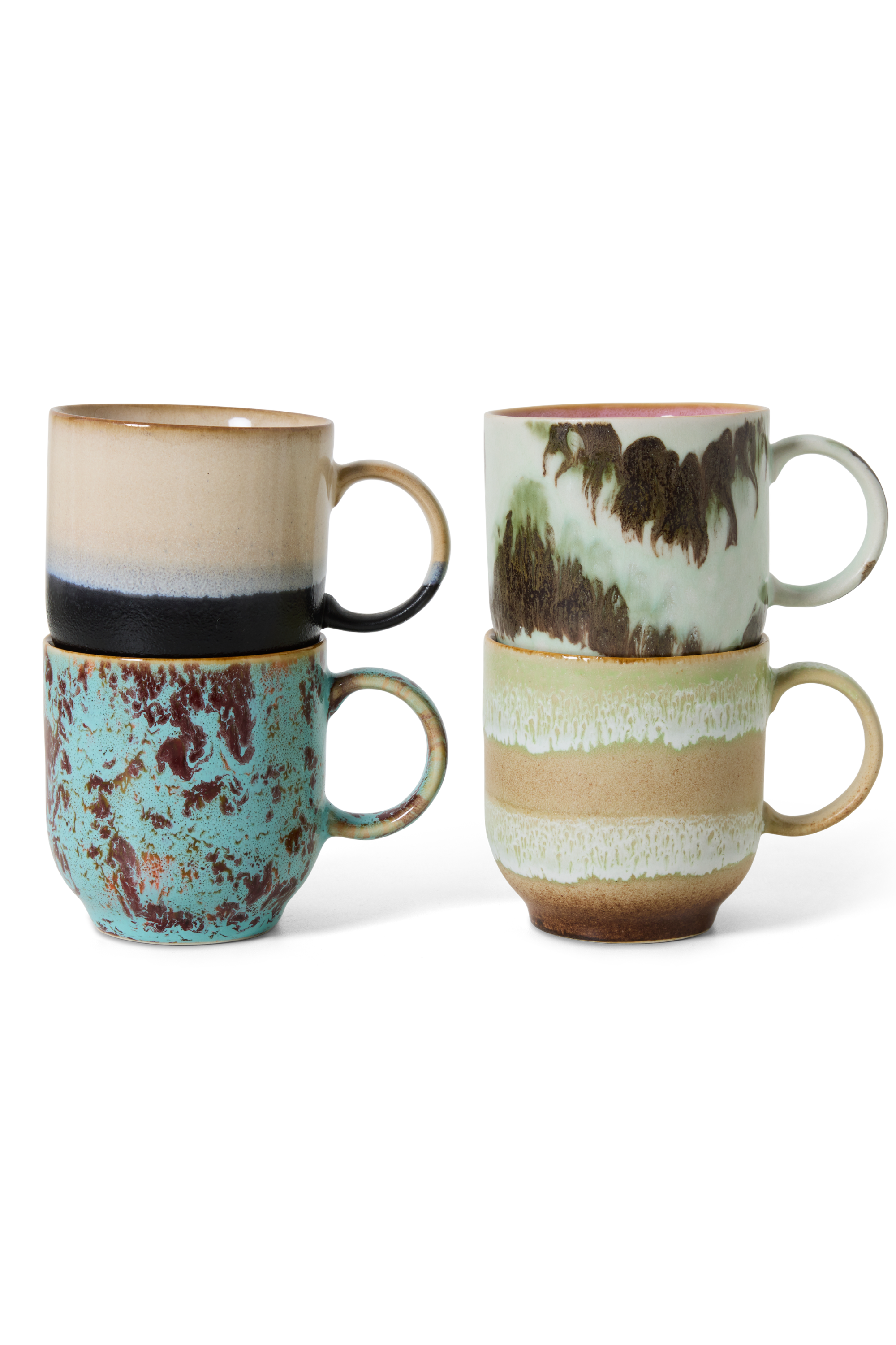 70s ceramics: café mugs abstract, set of 4