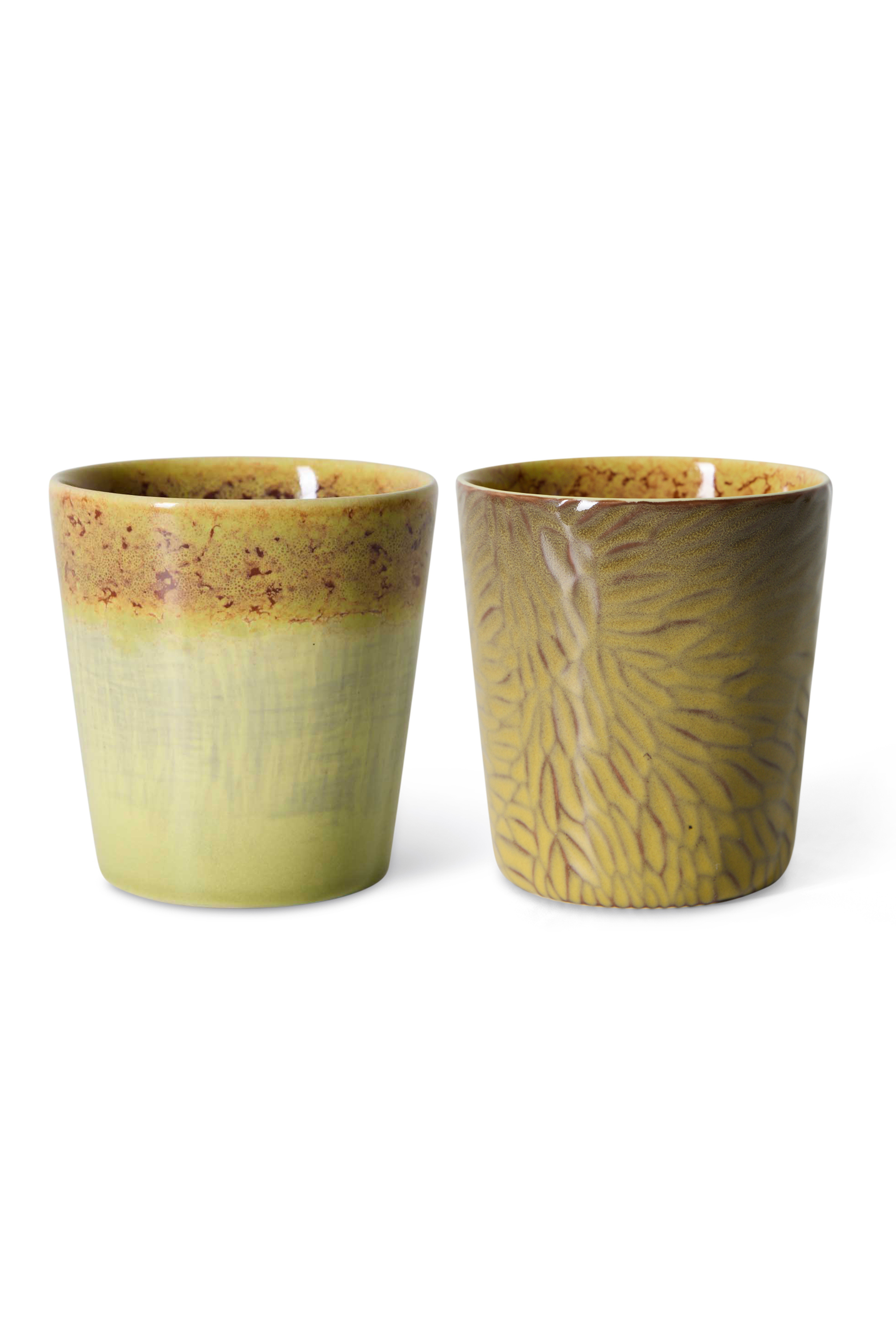 70s ceramics: Van Gogh coffee mugs - sunflowers, set of 2