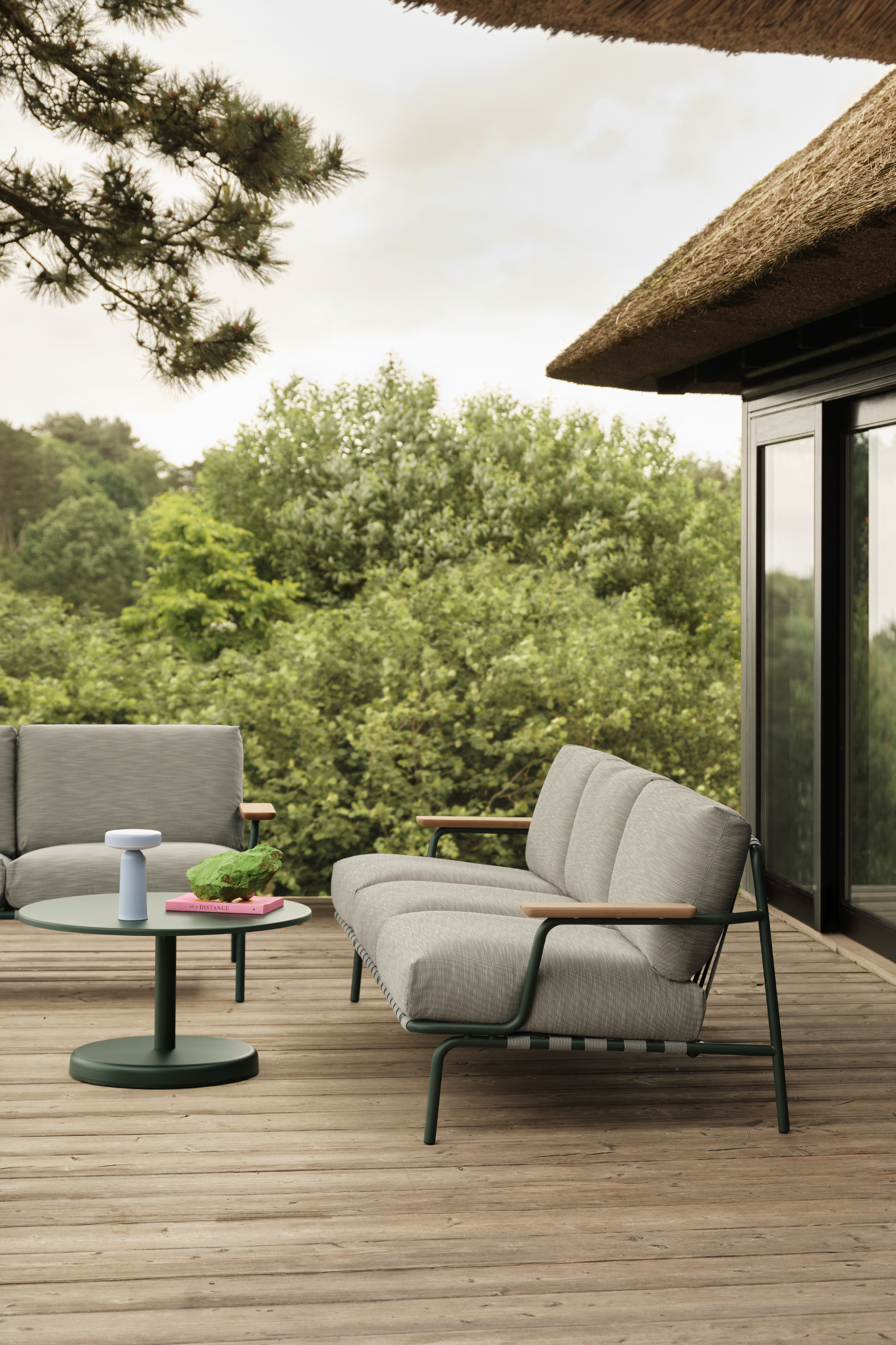 Settle Kültéri 3 személyes Kanapé, bordázott / sötétzöld