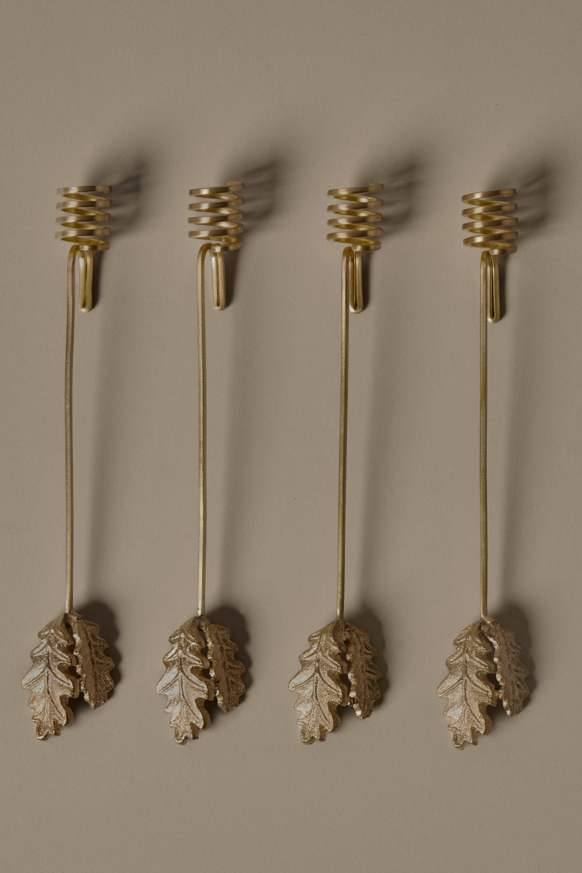 Oak Leaf Christmas Tree Holders brass set of 4