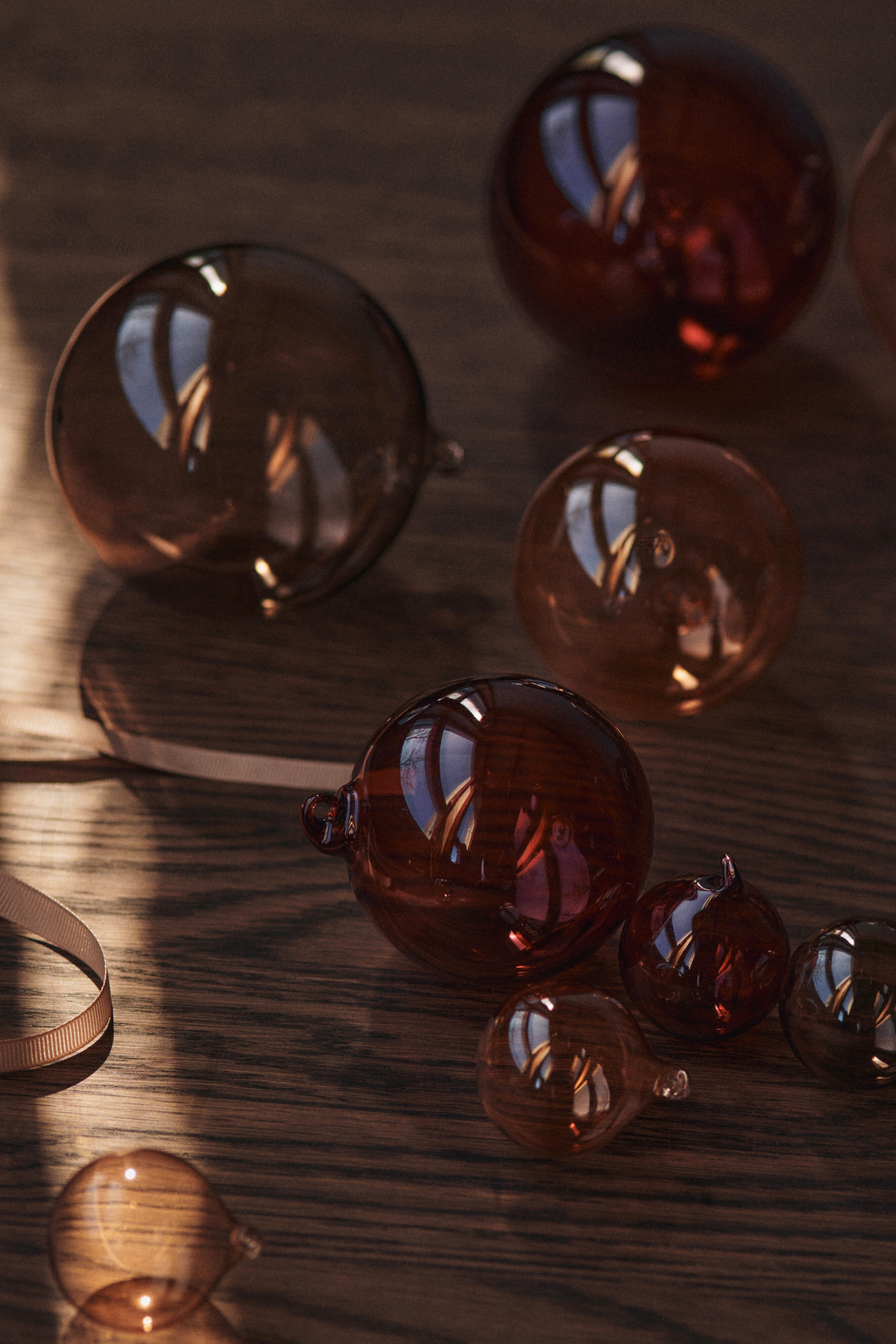 Glass Baubles L set of 3 roseate translucent