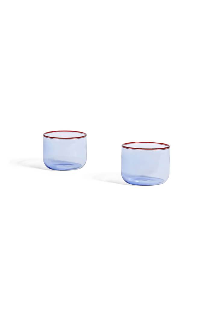 Tint blue glass set of 2 with red rim