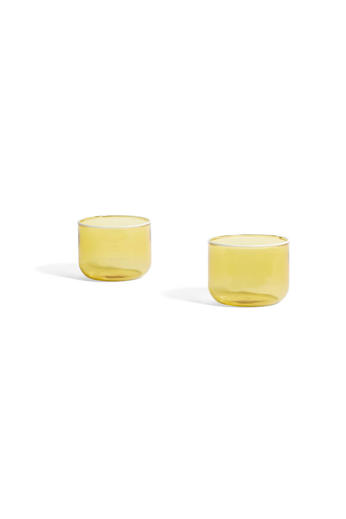 Tint yellow glass set of 2 with white rim