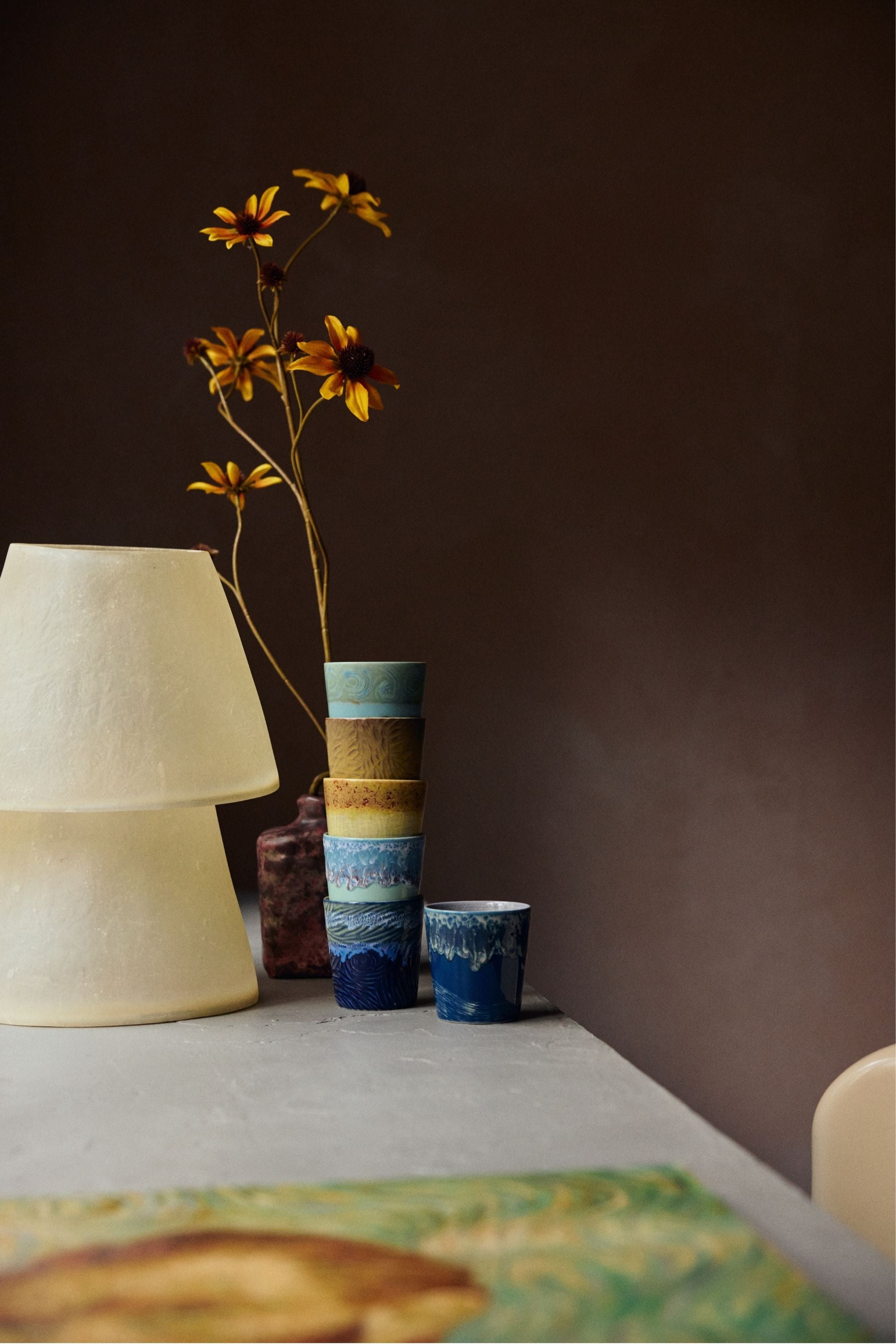 70s ceramics: Van Gogh coffee mugs starry night, set of 2