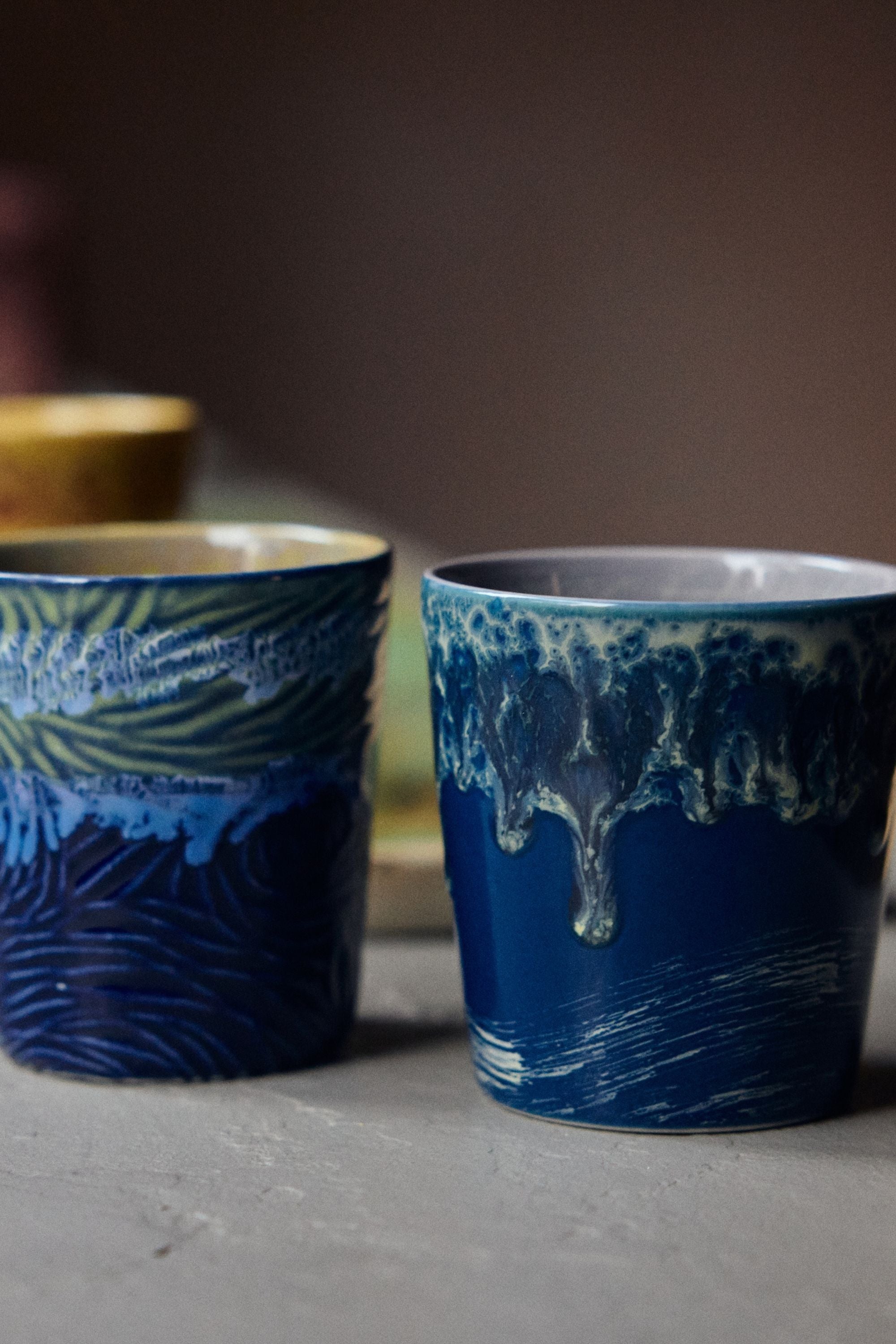 70s ceramics: Van Gogh coffee mugs starry night, set of 2