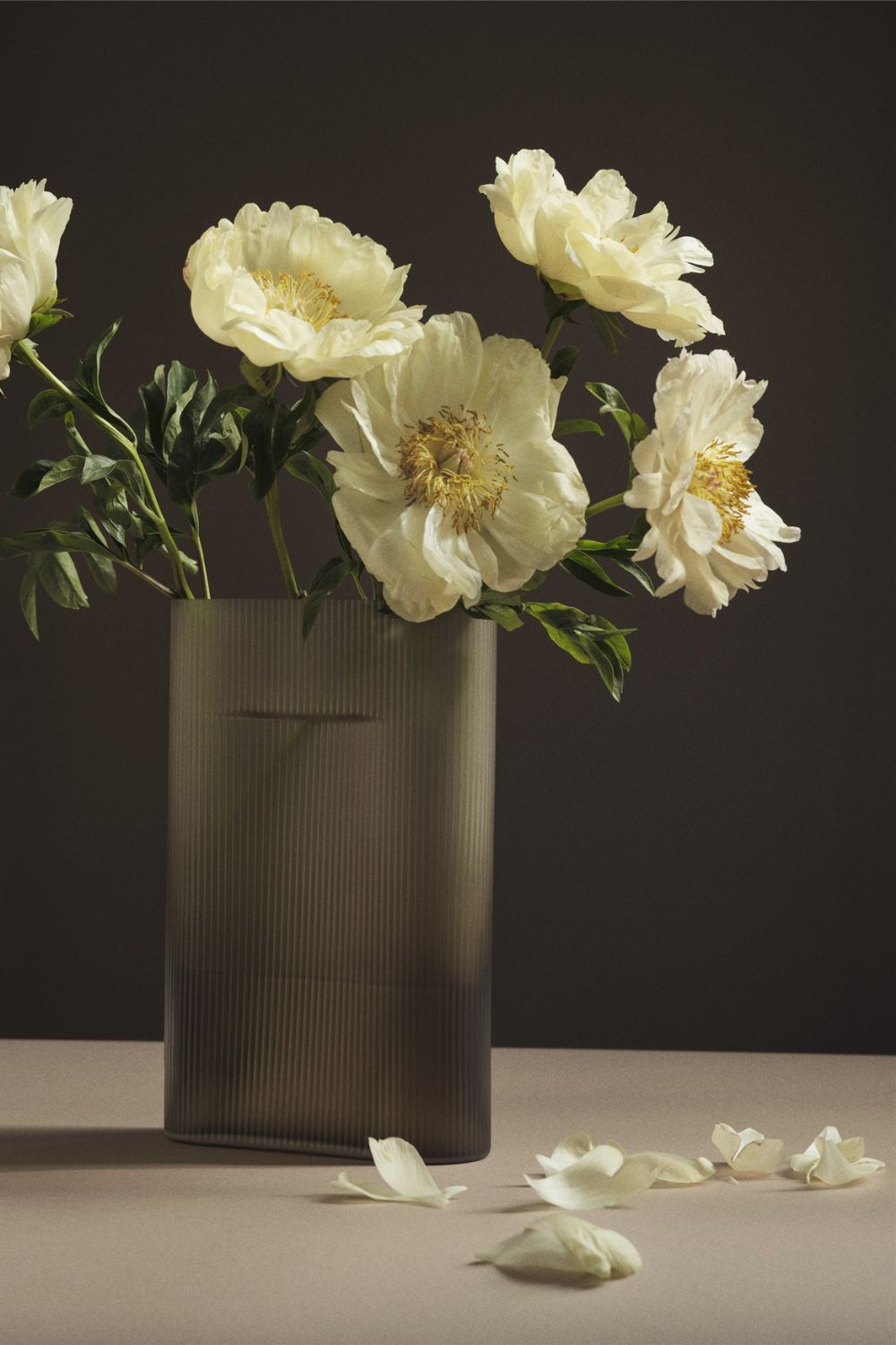 Ridge Vase Taupe Frosted Glass