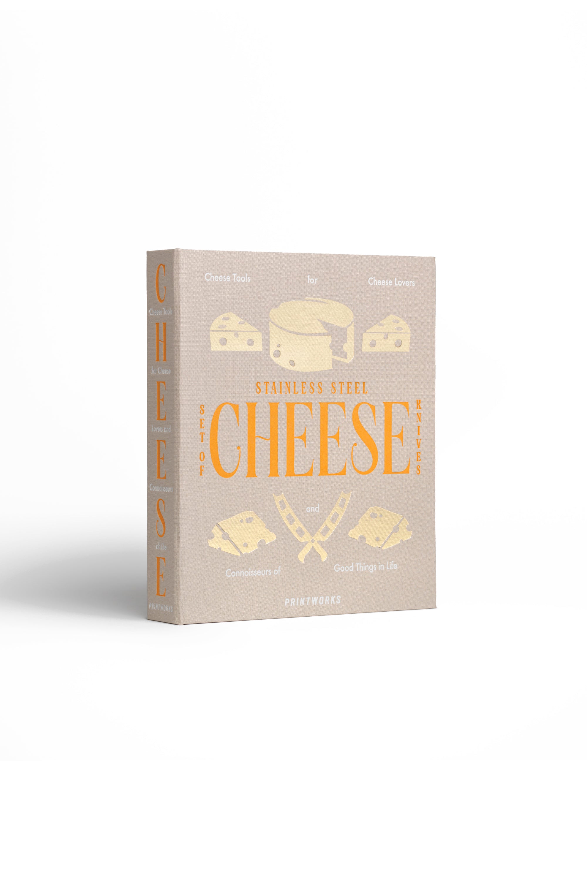 Book titled 'Cheese' with gold text on a beige background